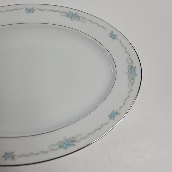 Style House Corsage Serving Platter White with Blue Roses 12 Inch - Picture 4 of 16